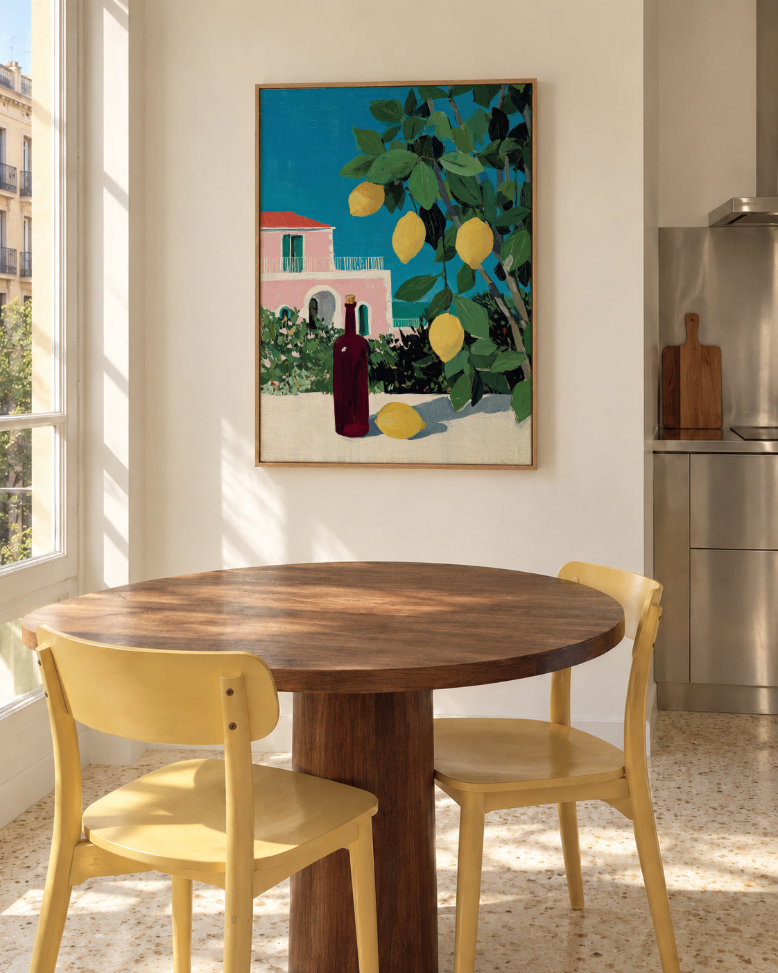 Lemon Courtyard - Framed canvas in an interior