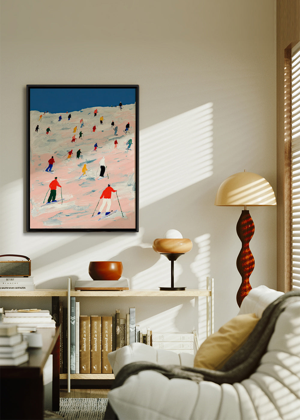 Ski sportkunst op kleurrijke helling
