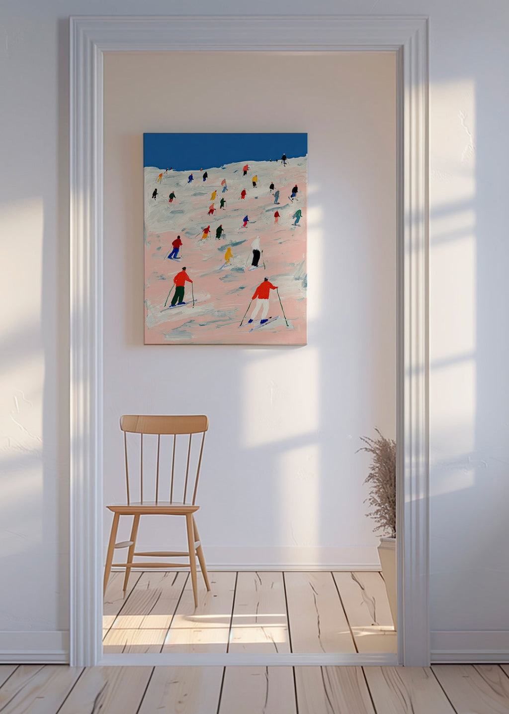 Ski sportkunst op kleurrijke helling