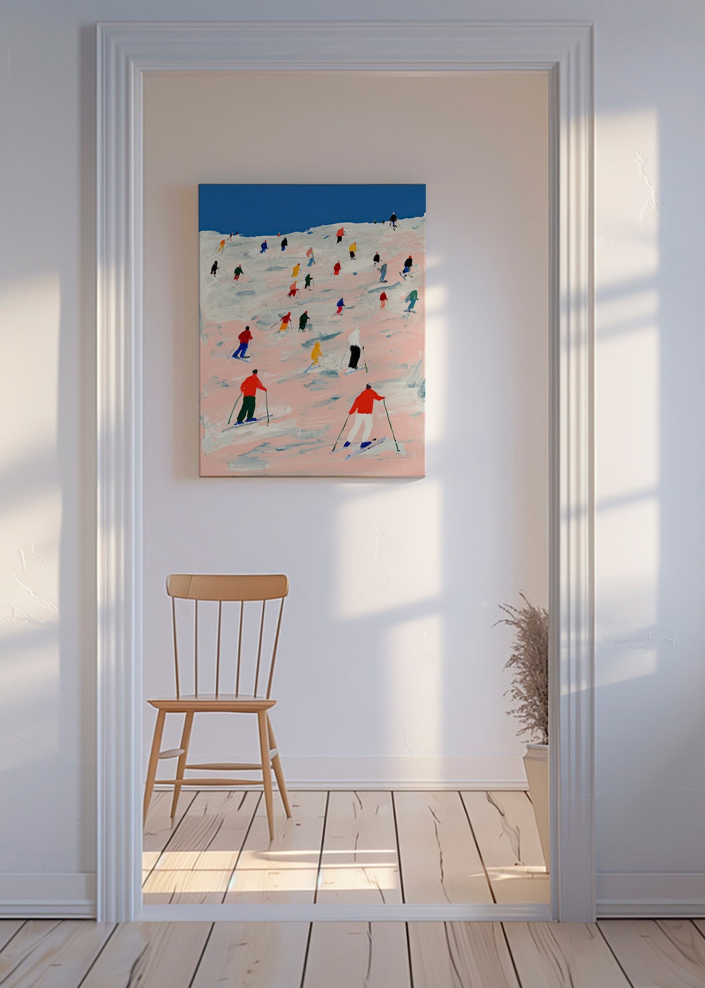 Ski sportkunst op kleurrijke helling