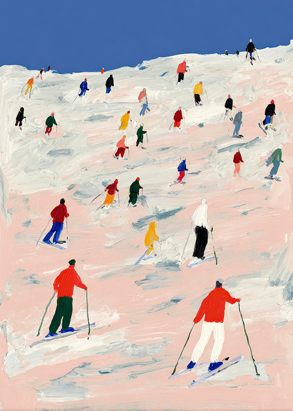Ski sportkunst op kleurrijke helling