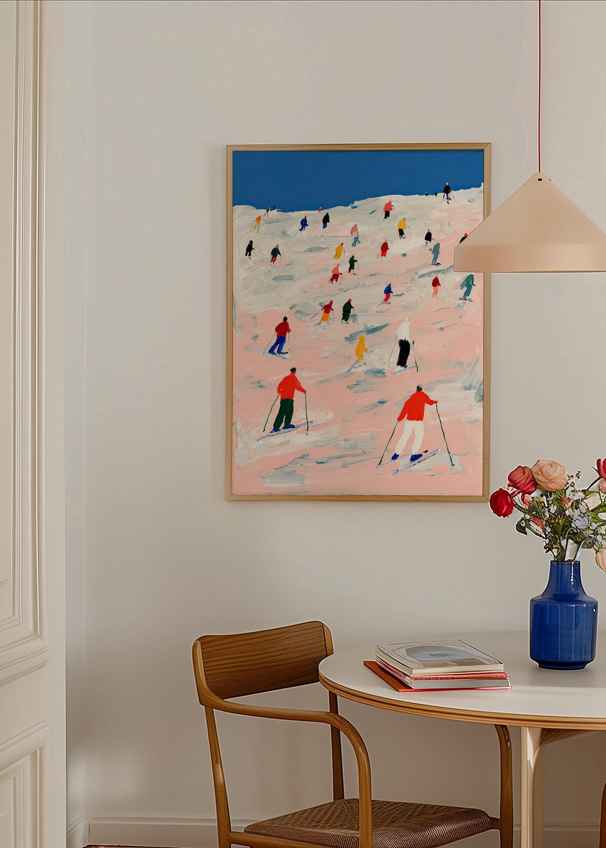 Ski sportkunst op kleurrijke helling
