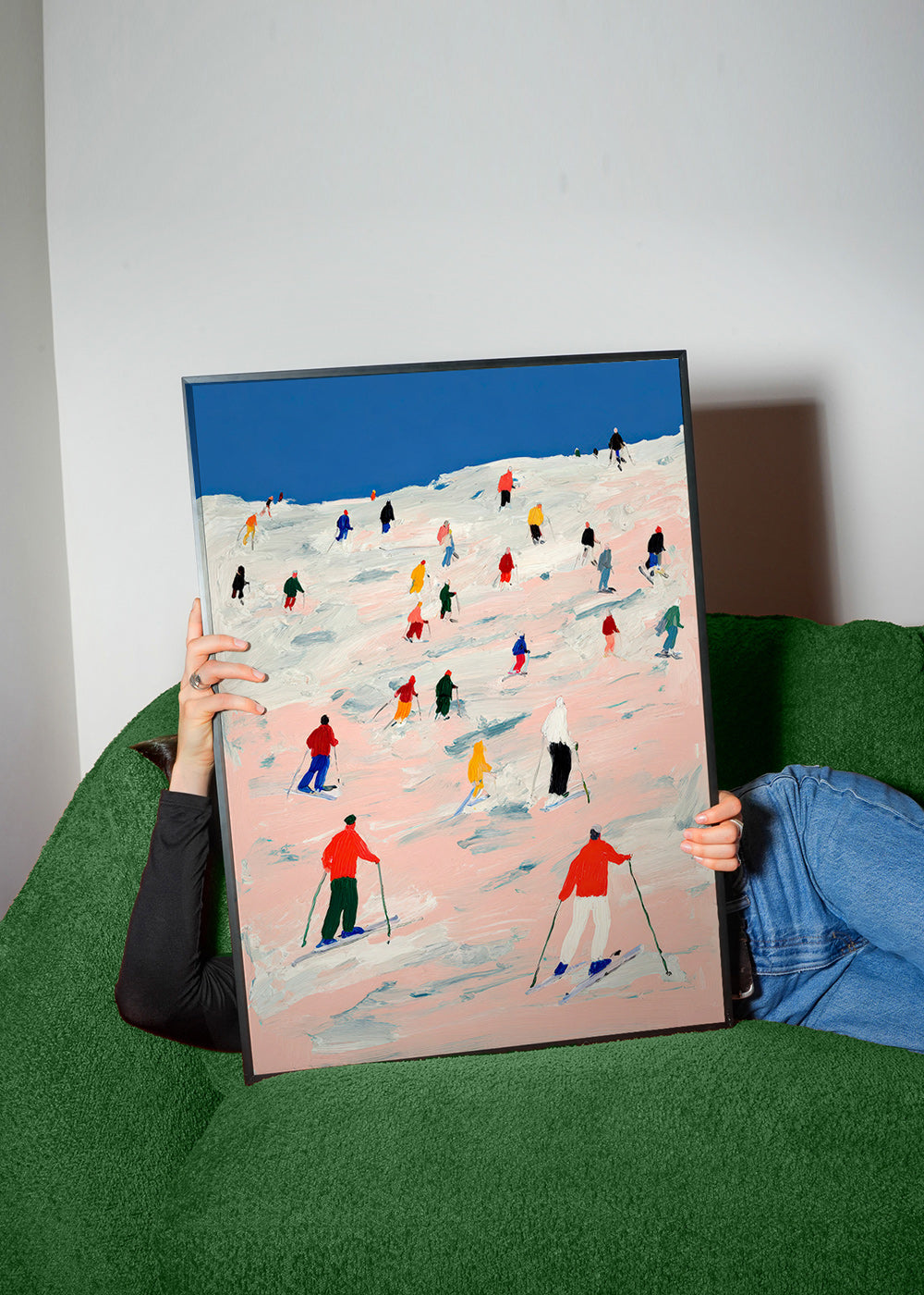 Ski sportkunst op kleurrijke helling