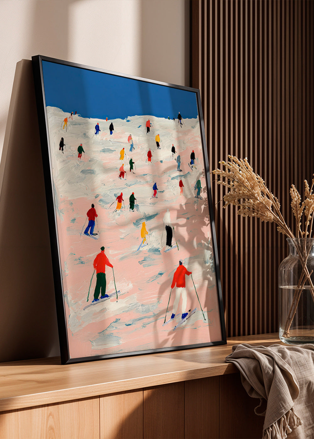 Ski sportkunst op kleurrijke helling