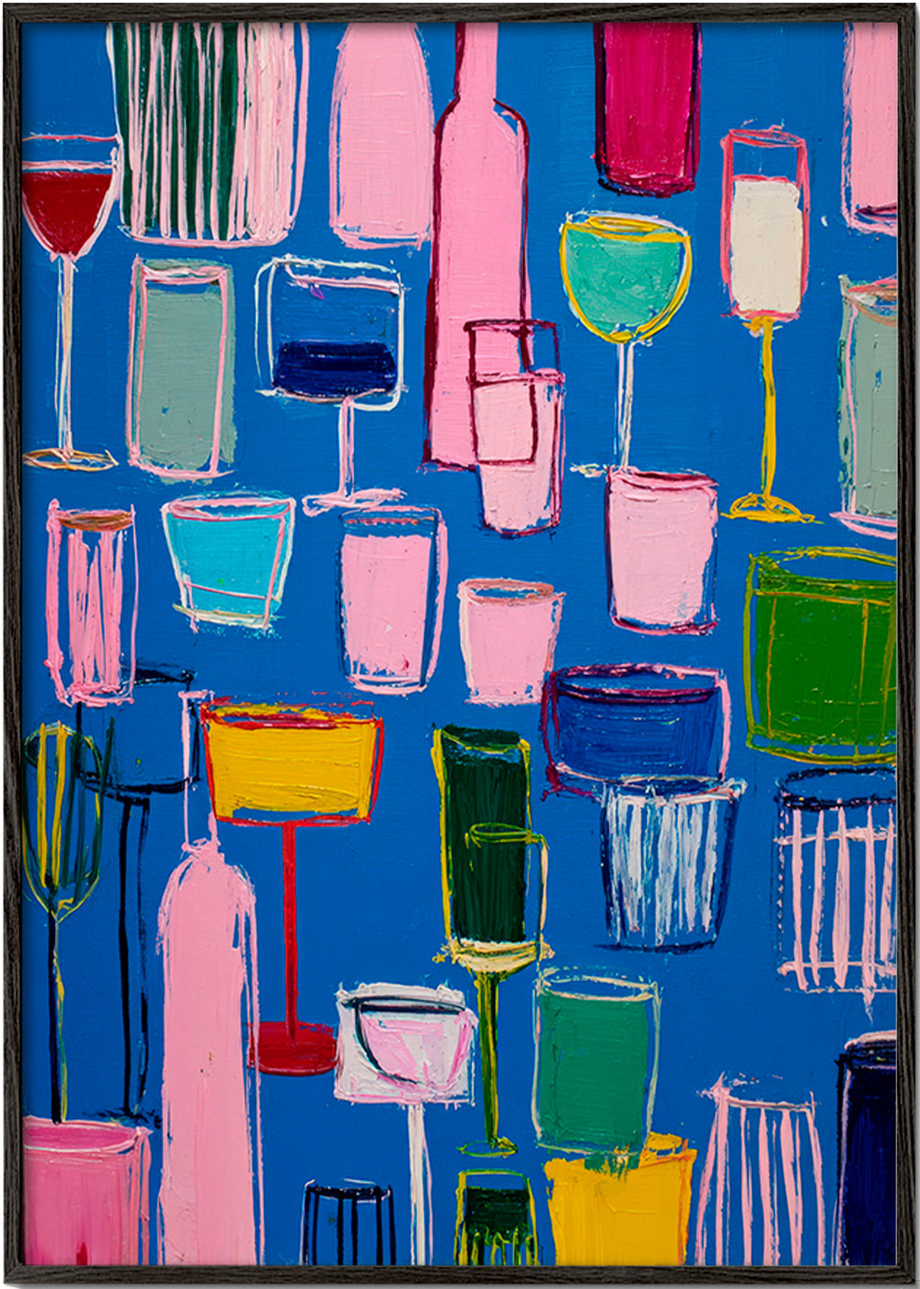 Keuken kunst: kleurrijke cocktails op blauwe achtergrond