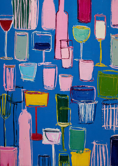 Keuken kunst: kleurrijke cocktails op blauwe achtergrond