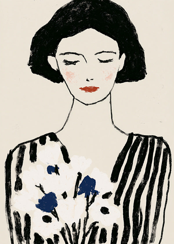 Illustratie: vrouwenportret met bloemen