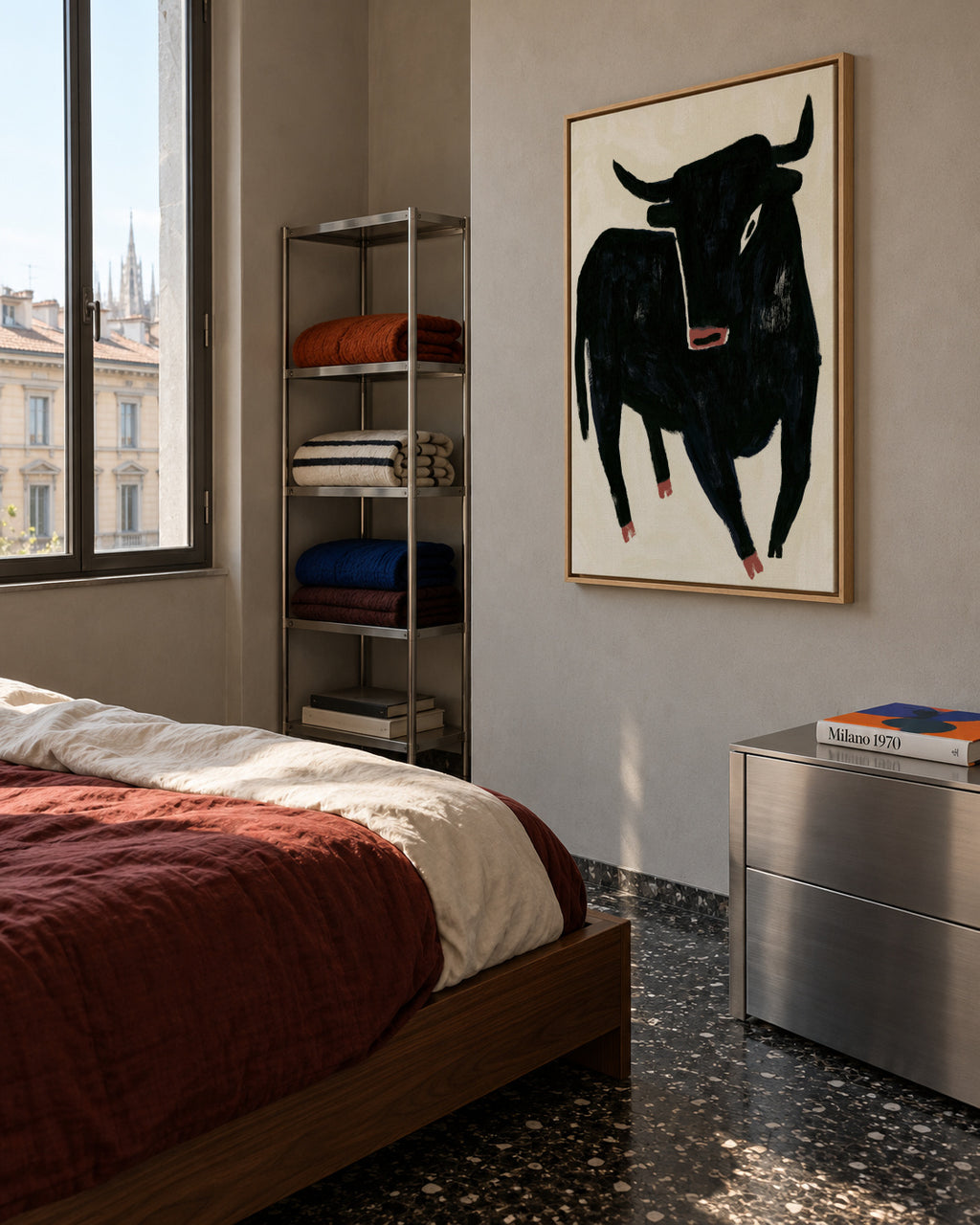 Black Bull - Framed canvas in an interior