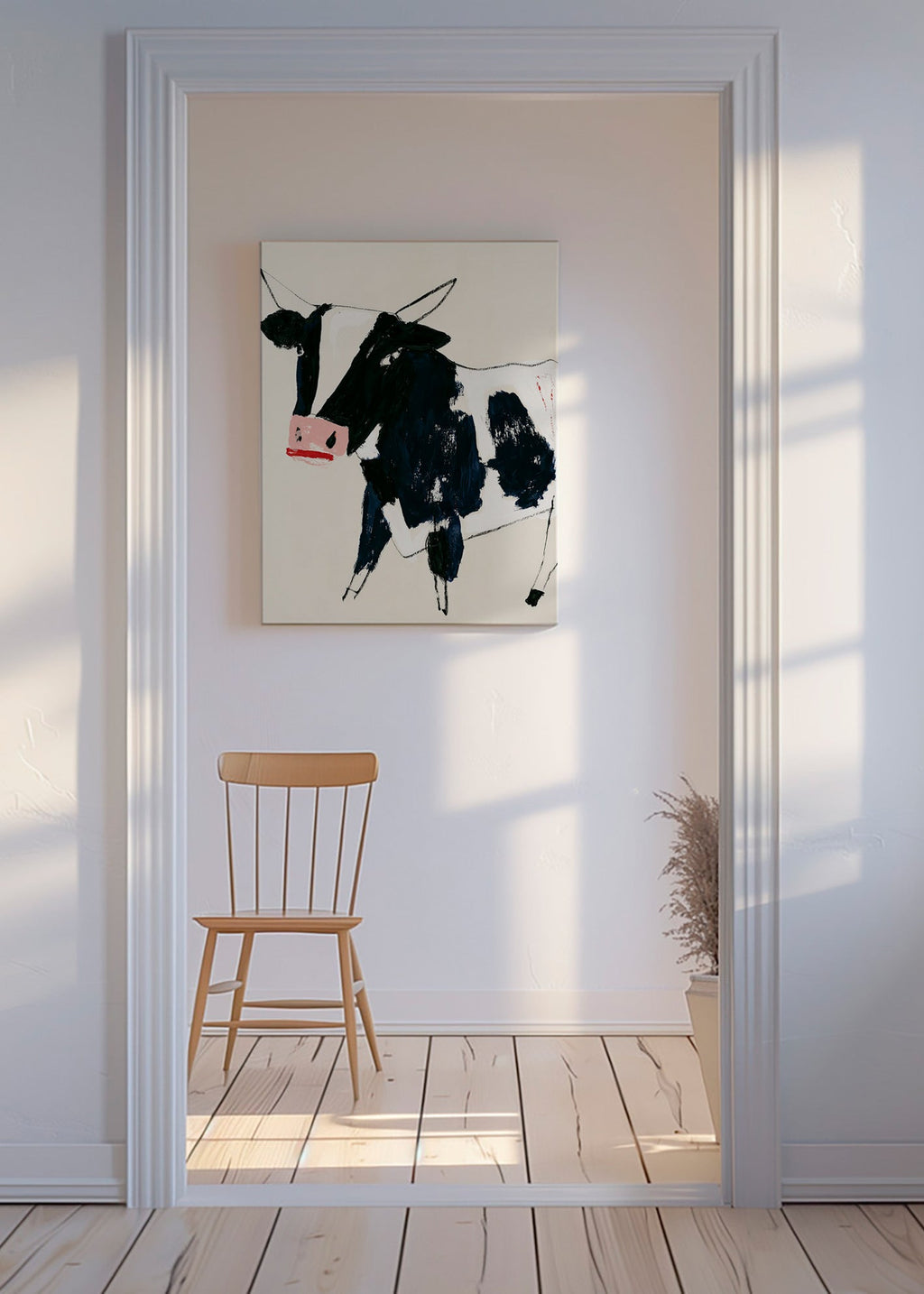 Kunstwerk koe met speelse penseelstreken