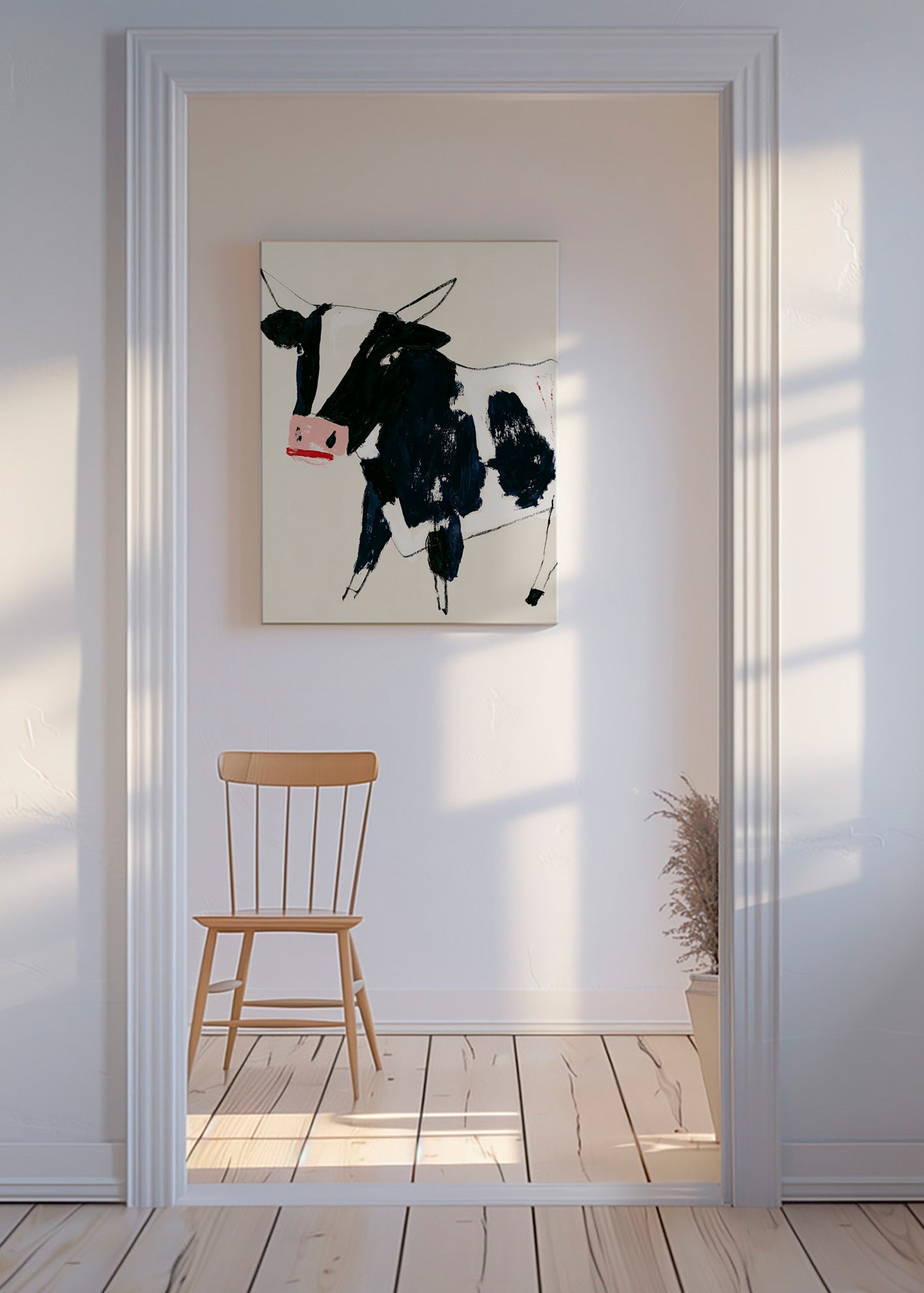 Kunstwerk koe met speelse penseelstreken