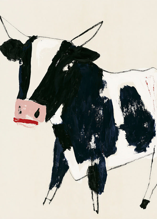 Kunstwerk koe met speelse penseelstreken