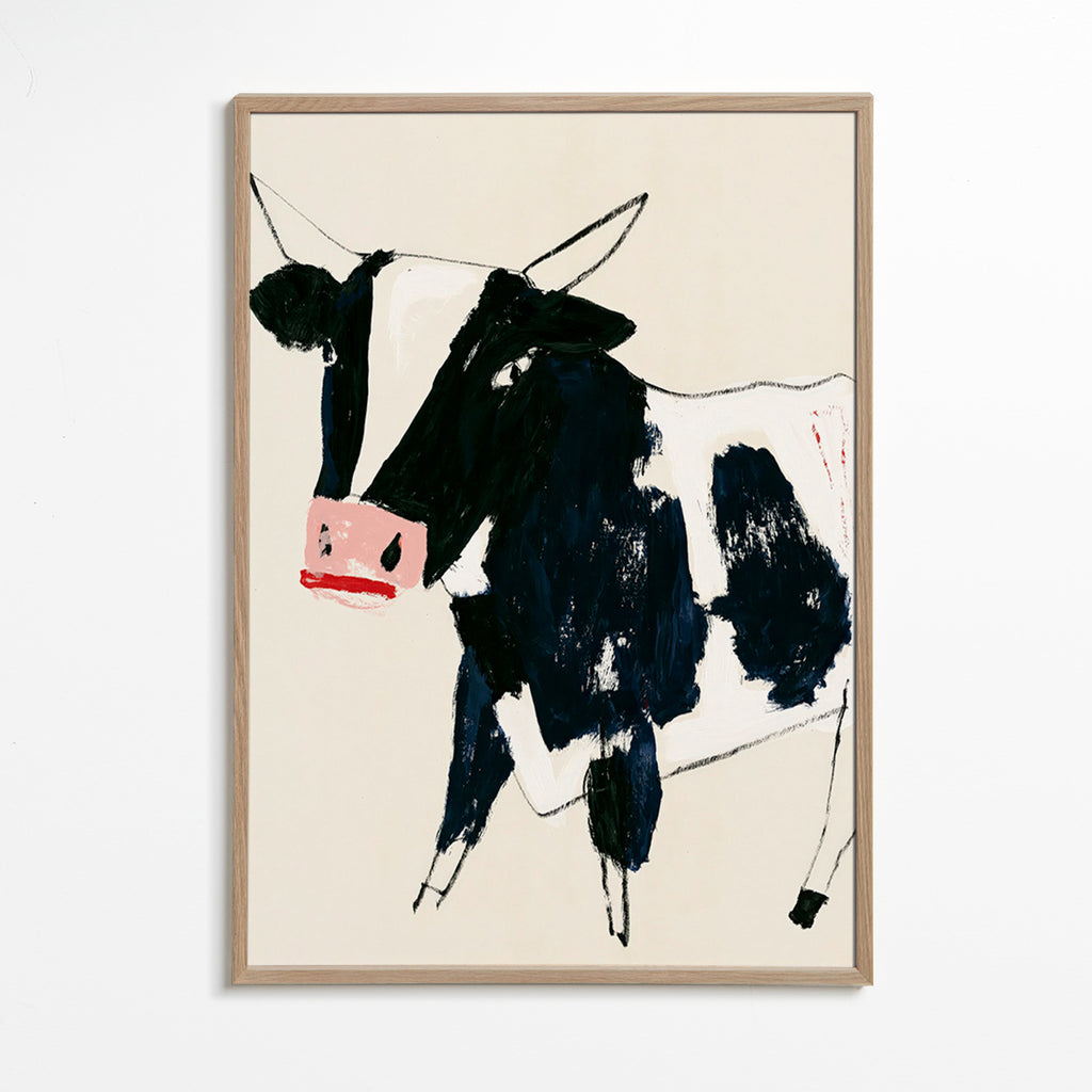 Kunstwerk koe met speelse penseelstreken