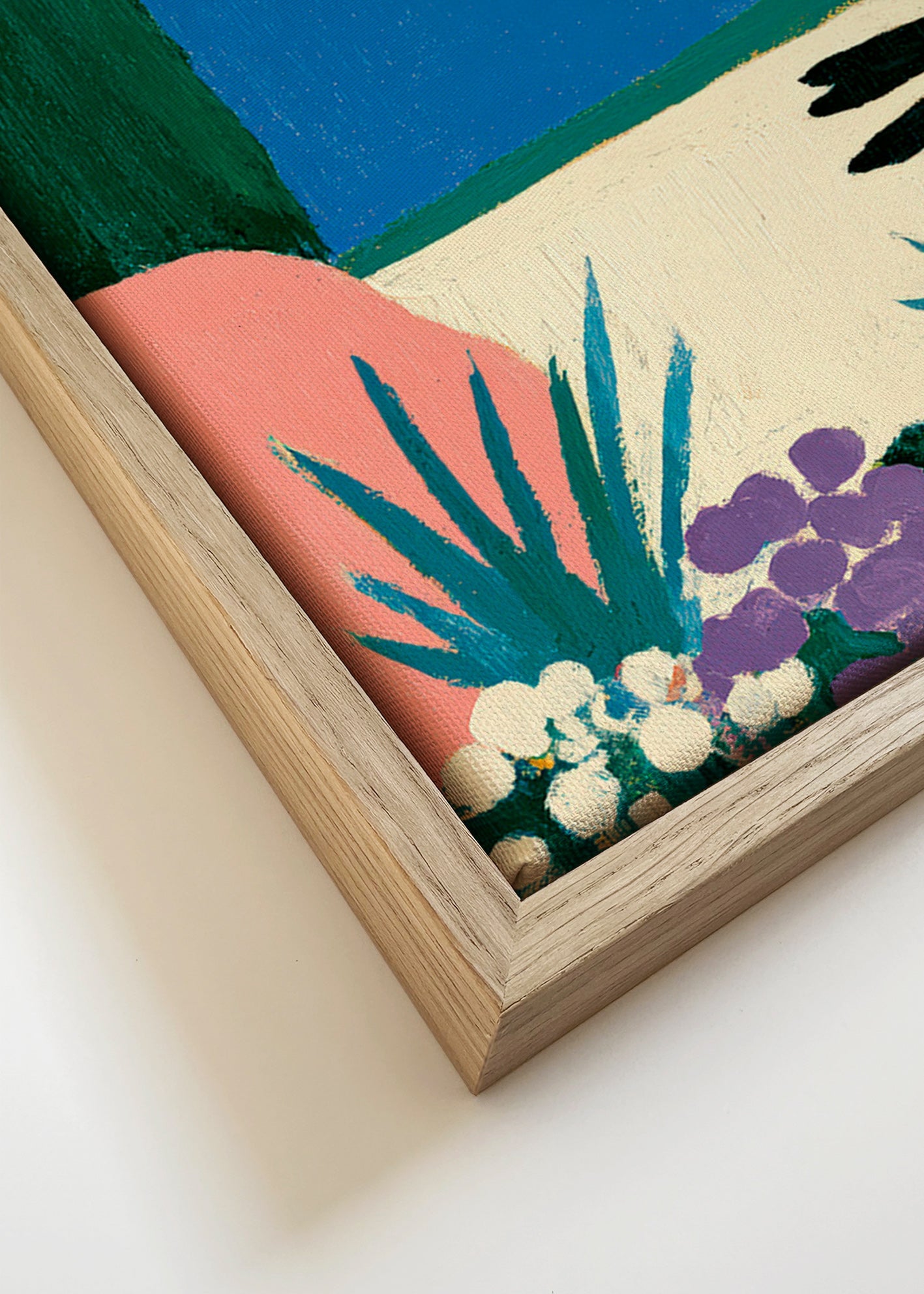 Botanische print met rode maan en gestileerde tuin