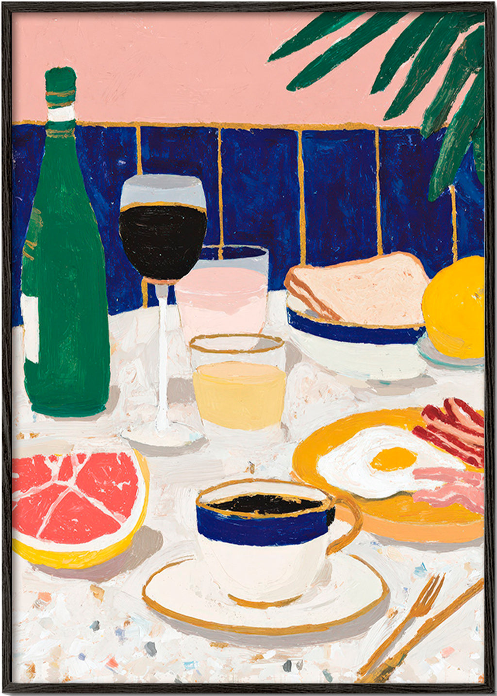 Keuken kunst: ontbijt stilleven met koffie en grapefruit