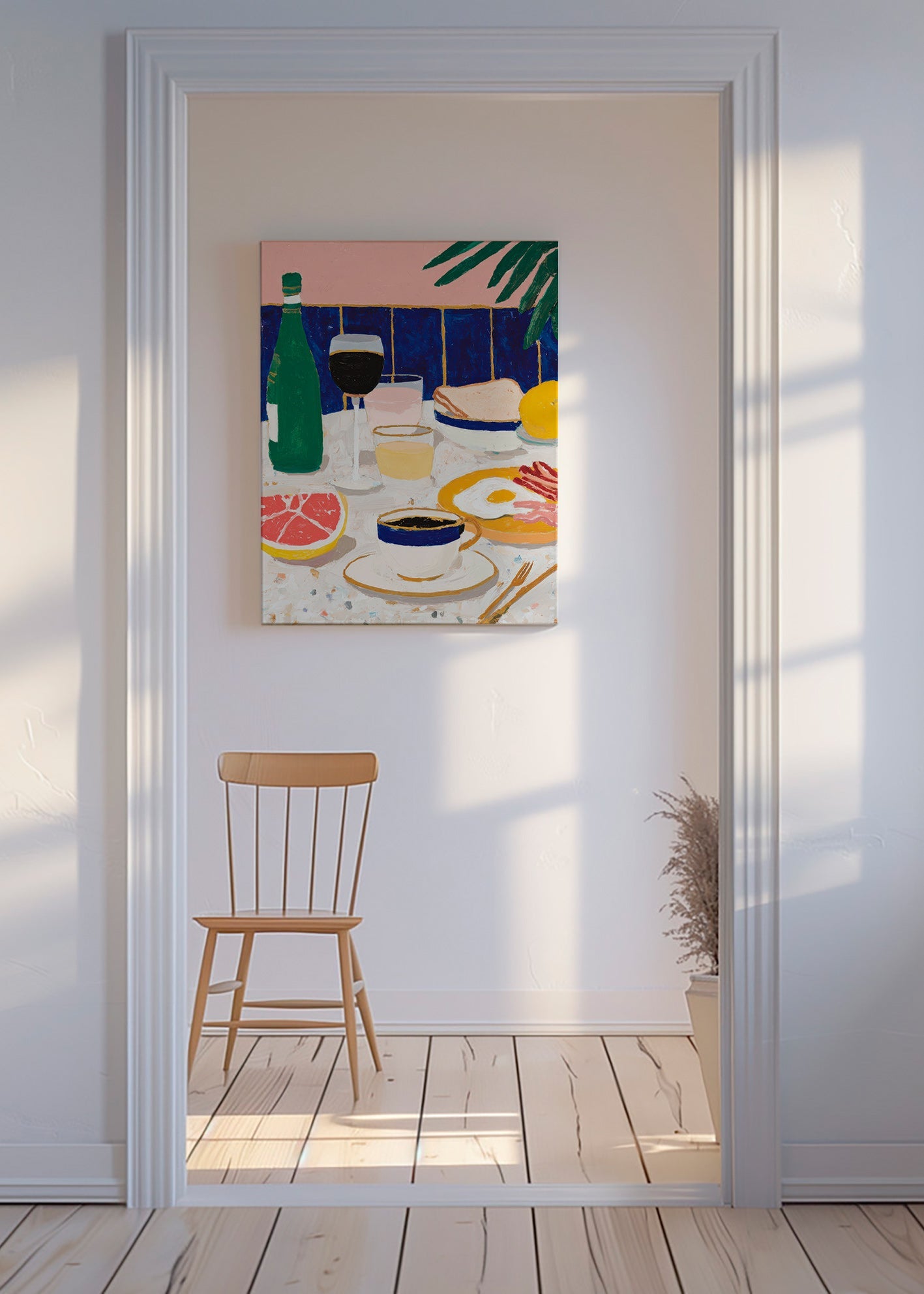 Keuken kunst: ontbijt stilleven met koffie en grapefruit