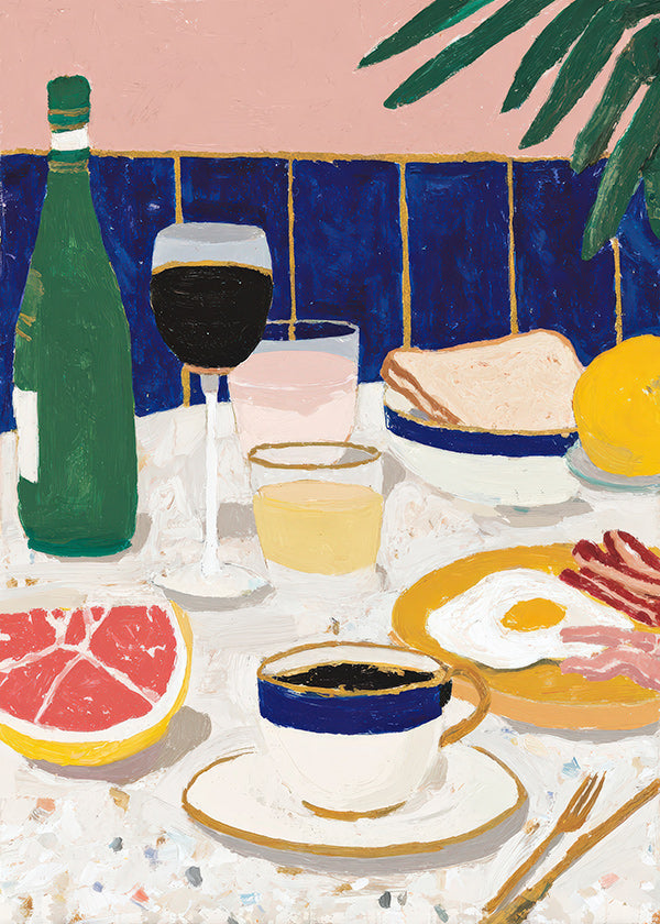 Keuken kunst: ontbijt stilleven met koffie en grapefruit