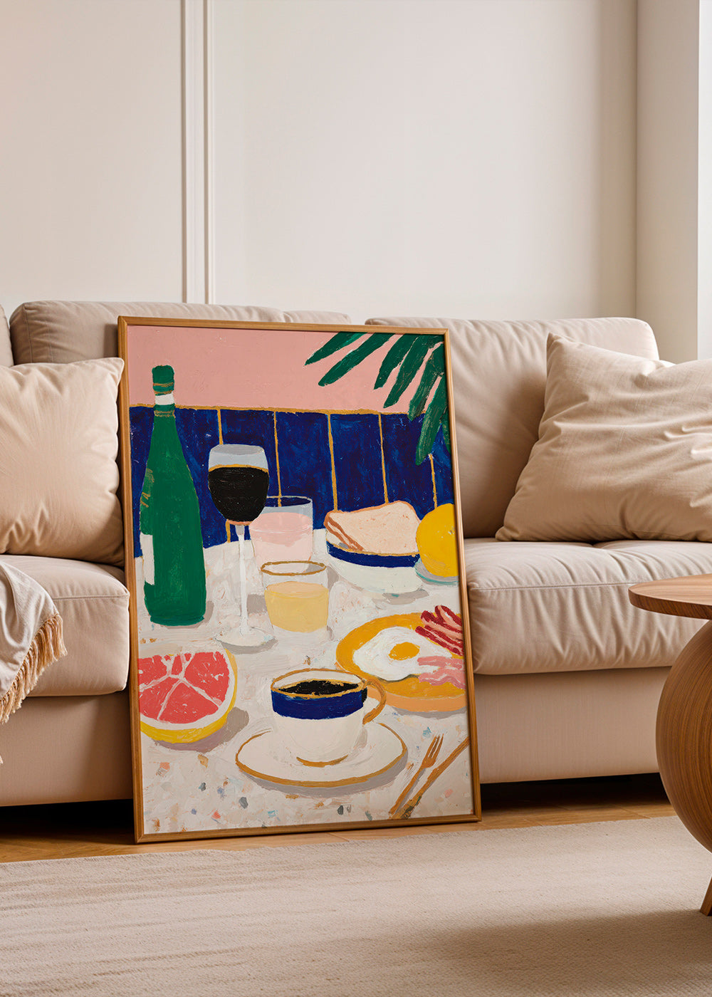 Keuken kunst: ontbijt stilleven met koffie en grapefruit