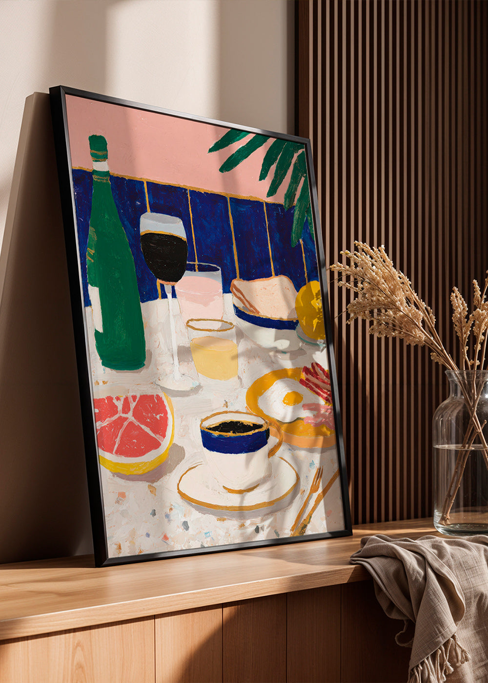 Keuken kunst: ontbijt stilleven met koffie en grapefruit