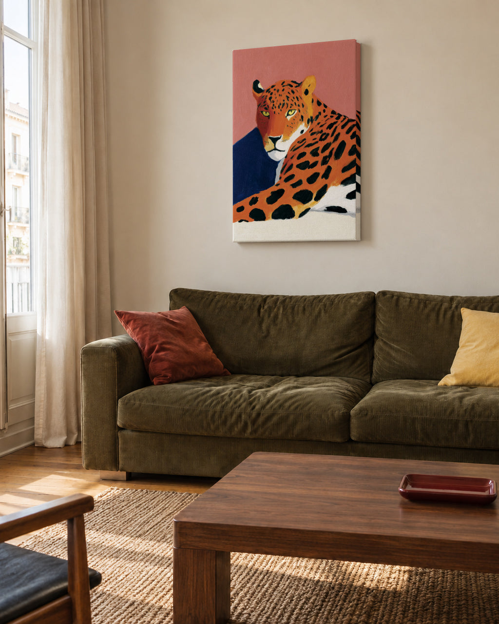 Resting Leopard - Unframed canvas in an interior