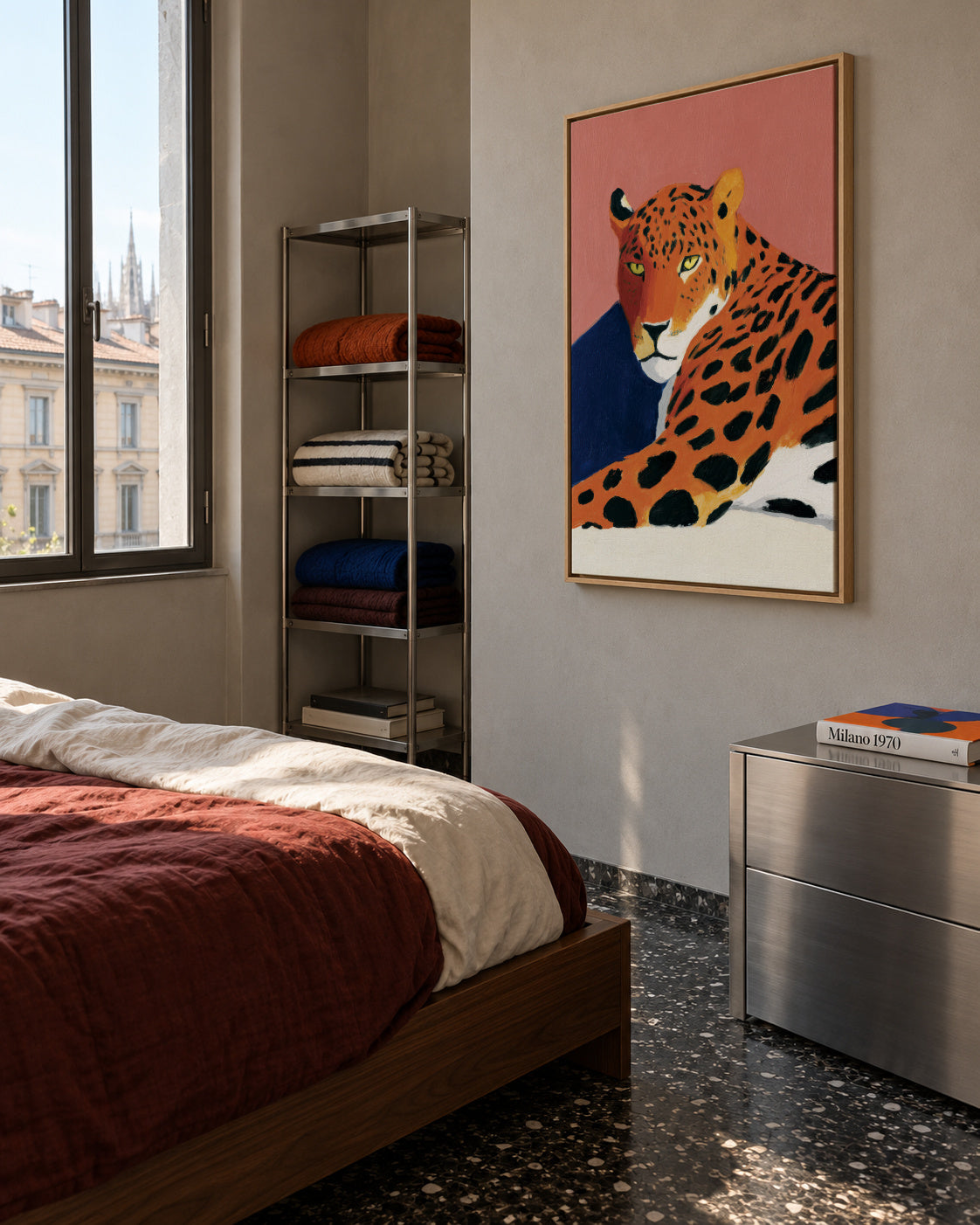Resting Leopard - Framed canvas in an interior
