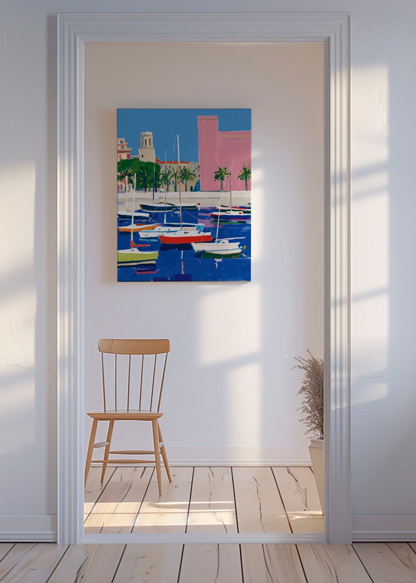 Havenlandschap in pastelkleuren