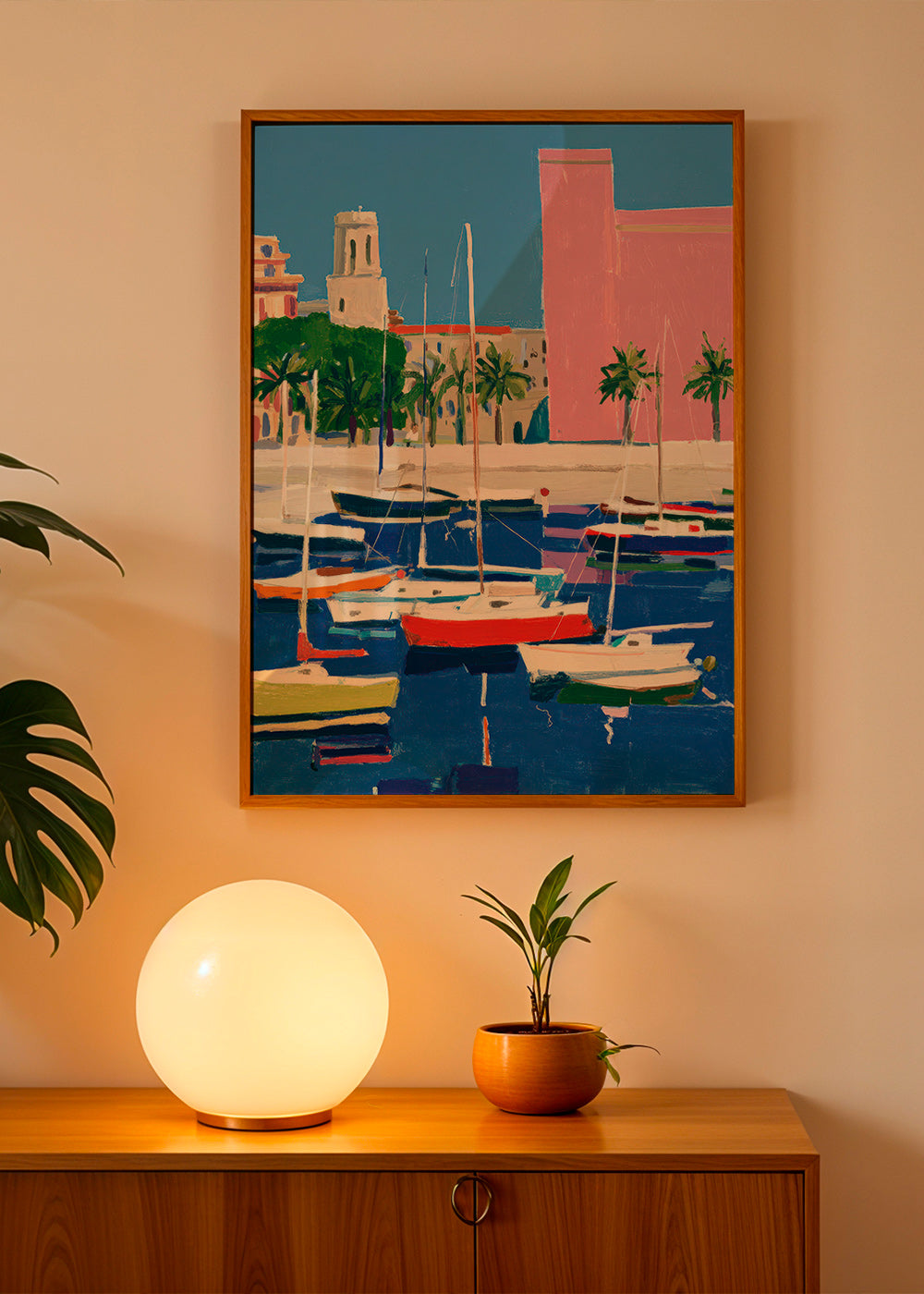Havenlandschap in pastelkleuren