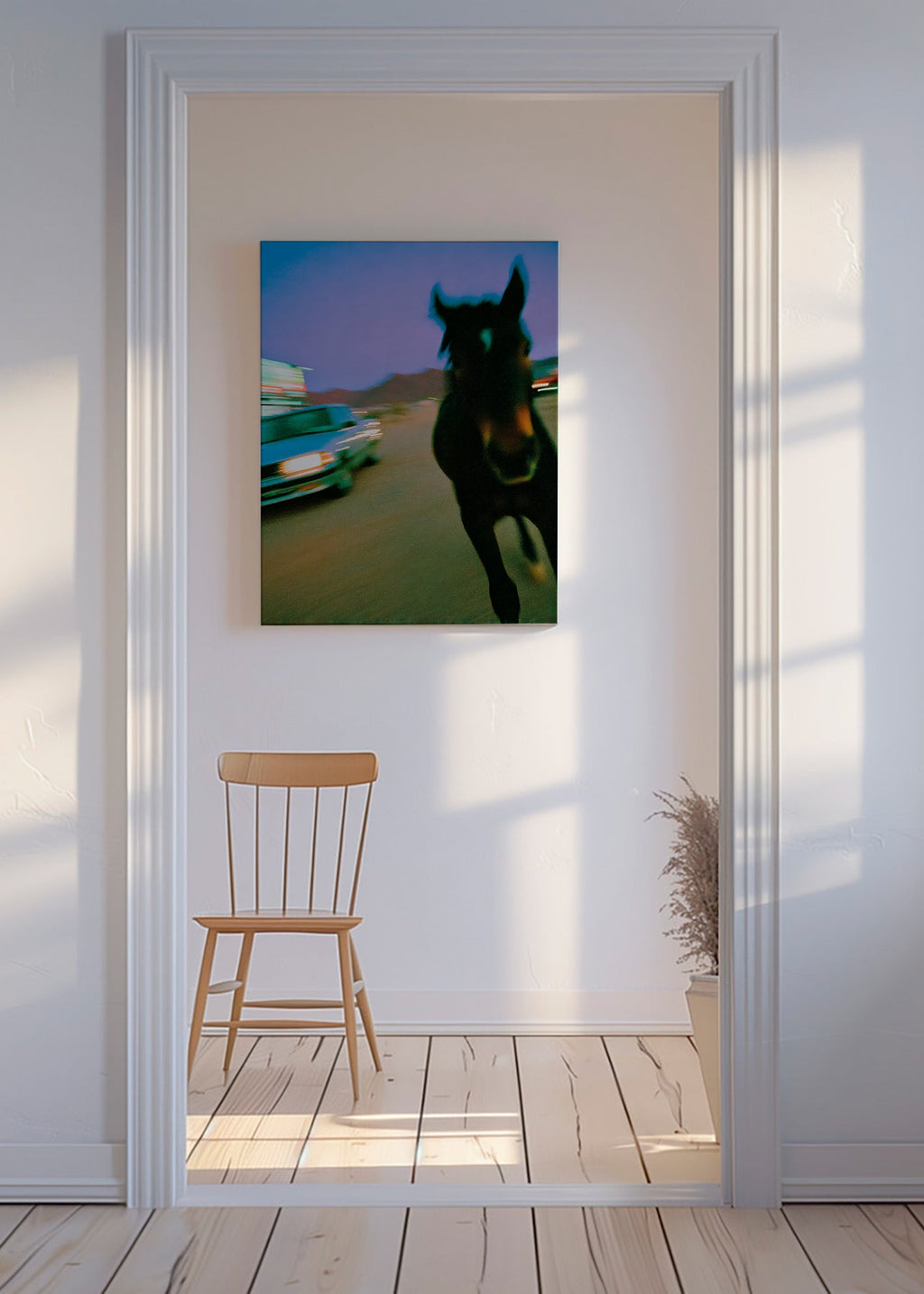 Artwork paard in beweging bij schemer