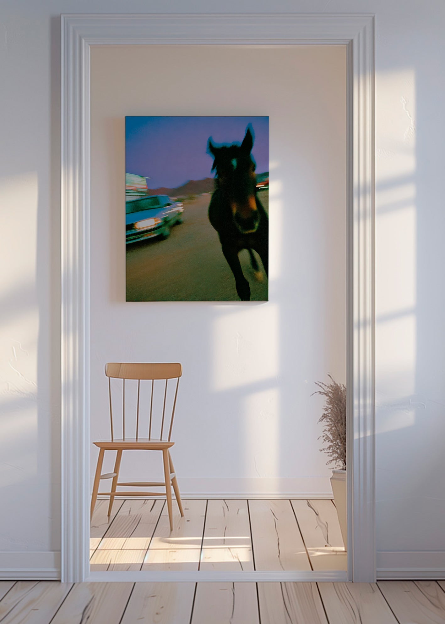 Artwork paard in beweging bij schemer