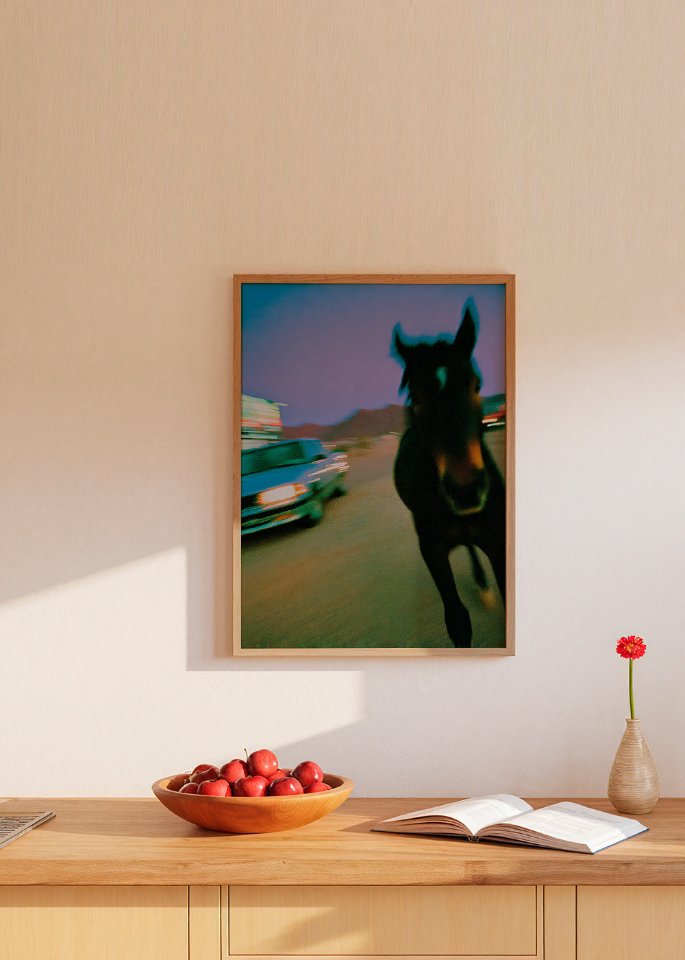 Artwork paard in beweging bij schemer