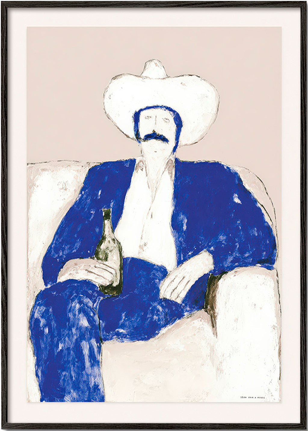 Illustratie van zittende blauwe cowboy