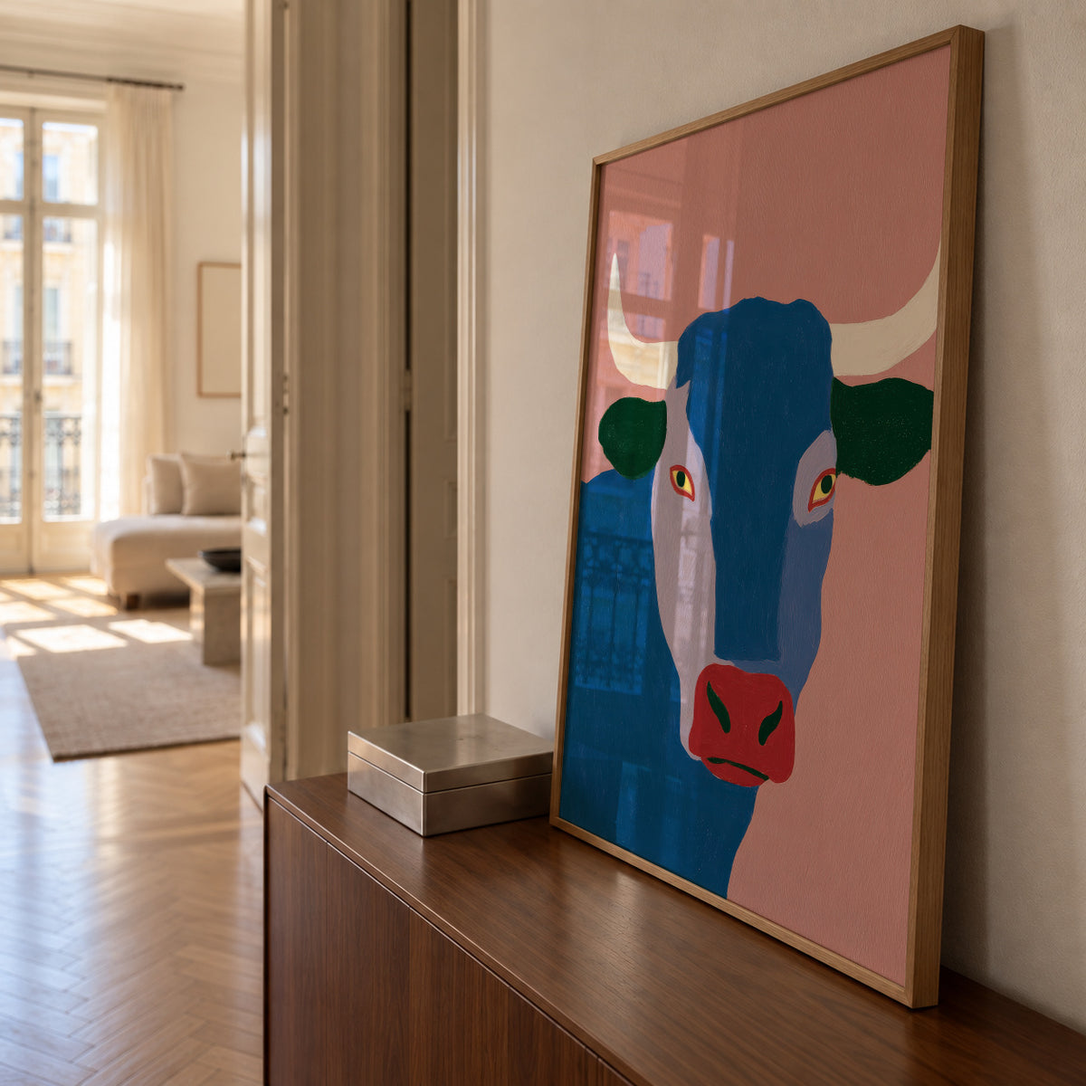 Indigo Bull - Framed poster in an interior