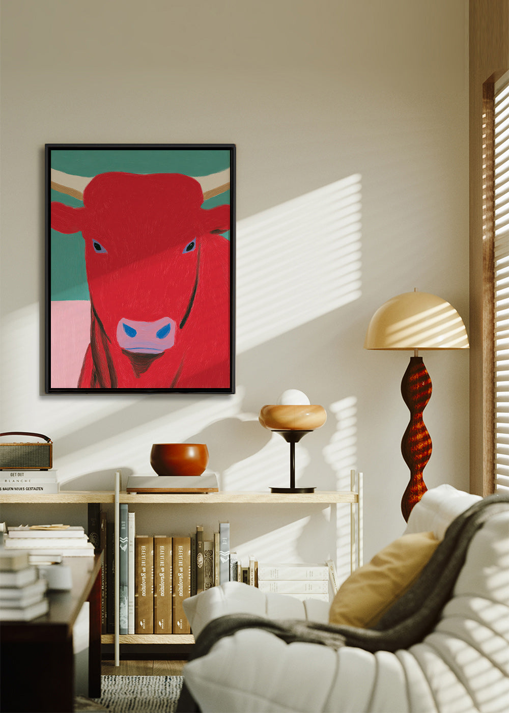 Stierenportret rood: modern schilderij