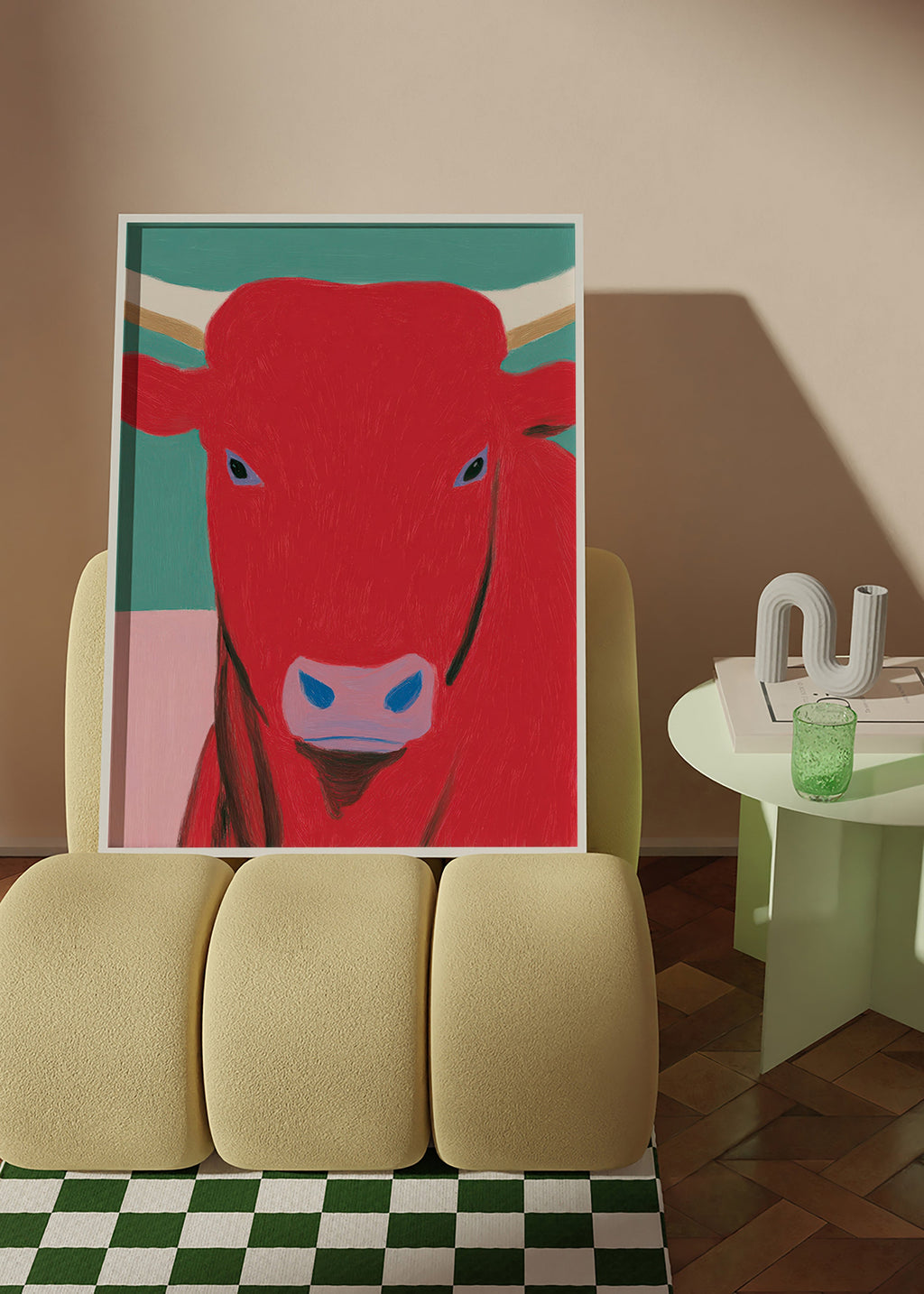 Stierenportret rood: modern schilderij