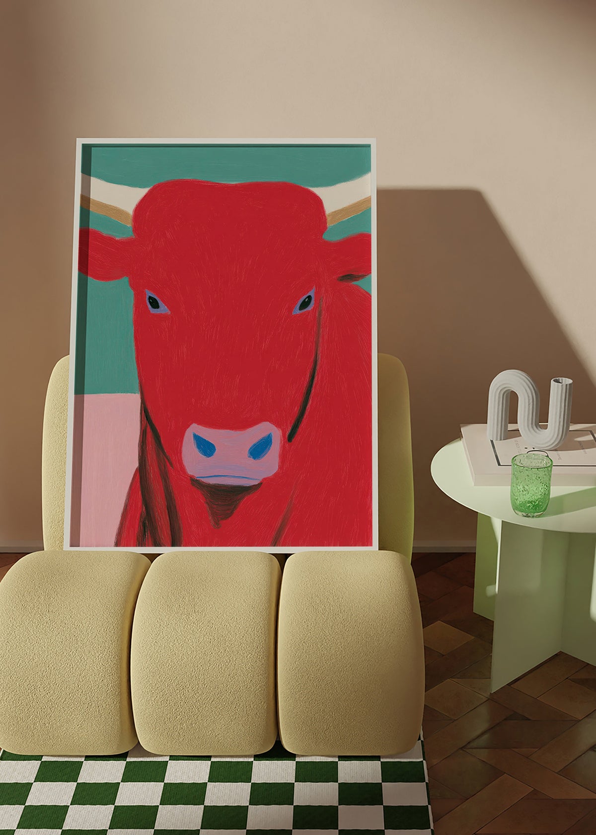 Stierenportret rood: modern schilderij