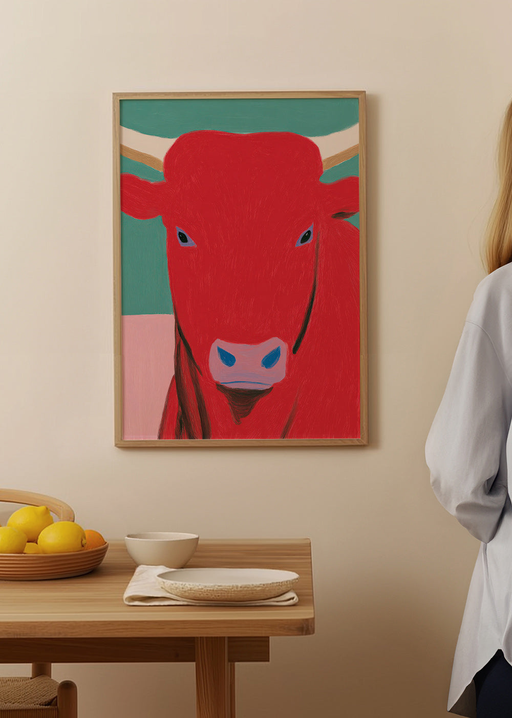 Stierenportret rood: modern schilderij