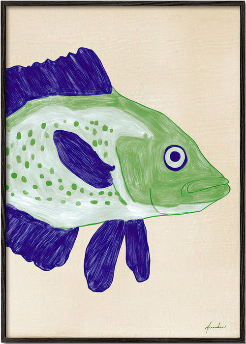 Vissenillustratie groen lichaam met blauwe streken
