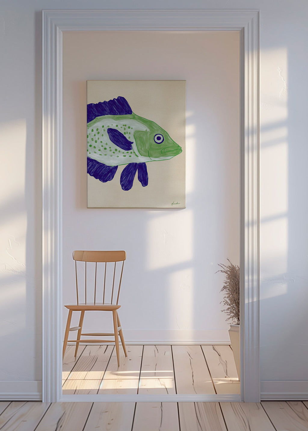 Vissenillustratie groen lichaam met blauwe streken