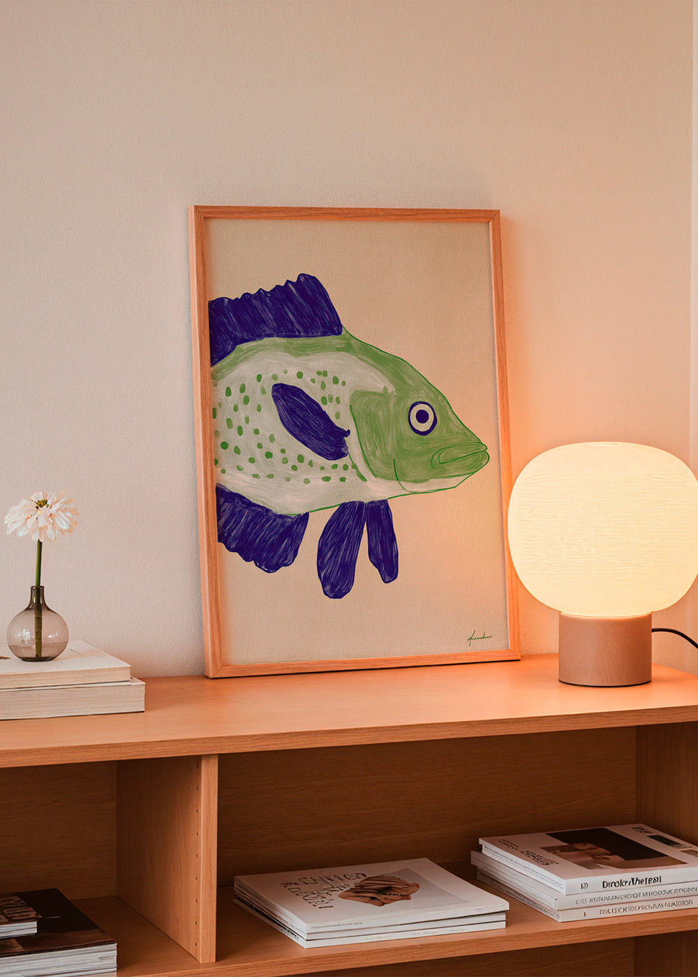 Vissenillustratie groen lichaam met blauwe streken