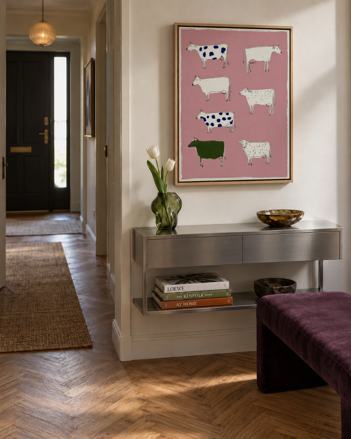 Pink Farm - Framed canvas in an interior