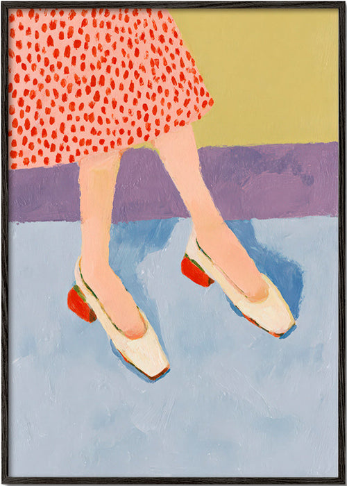 Illustratie rode schoenen met patroonrok