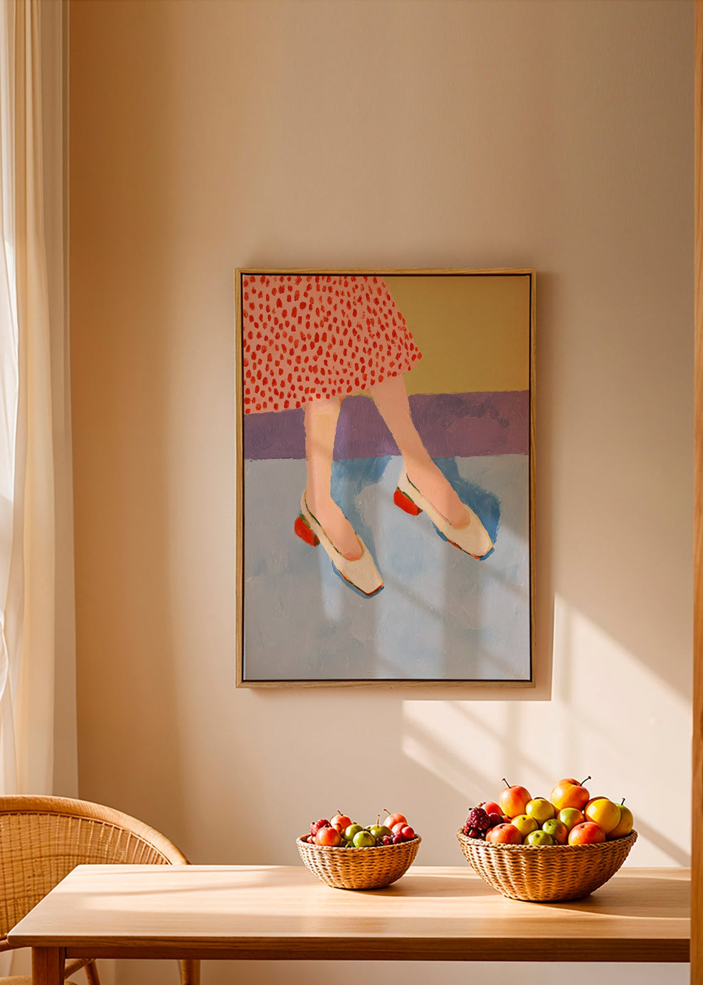 Illustratie rode schoenen met patroonrok