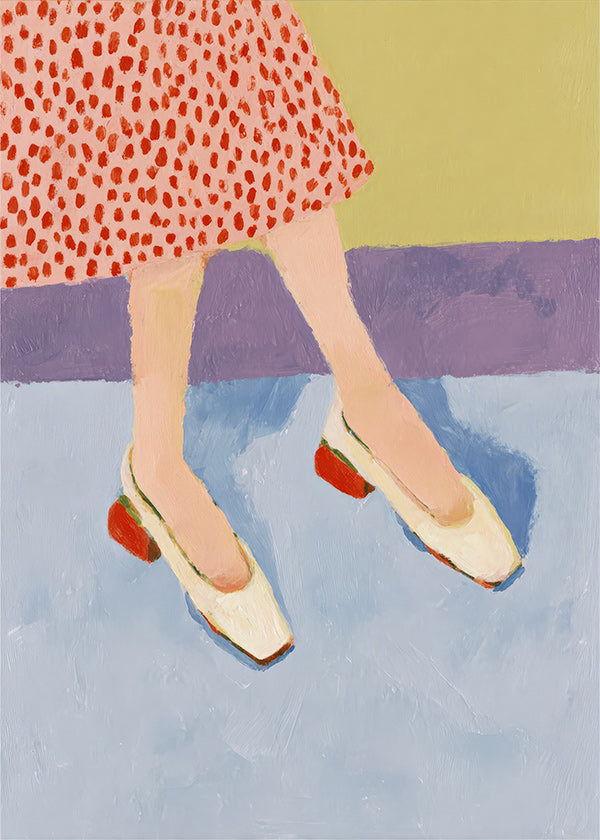 Illustratie rode schoenen met patroonrok