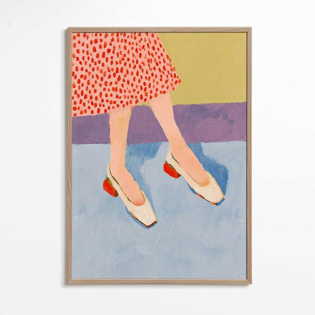 Illustratie rode schoenen met patroonrok