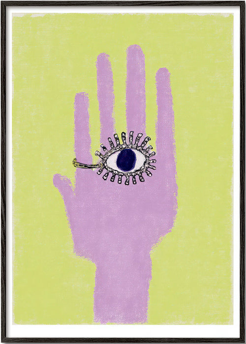 Illustratie hand met oog in handpalm