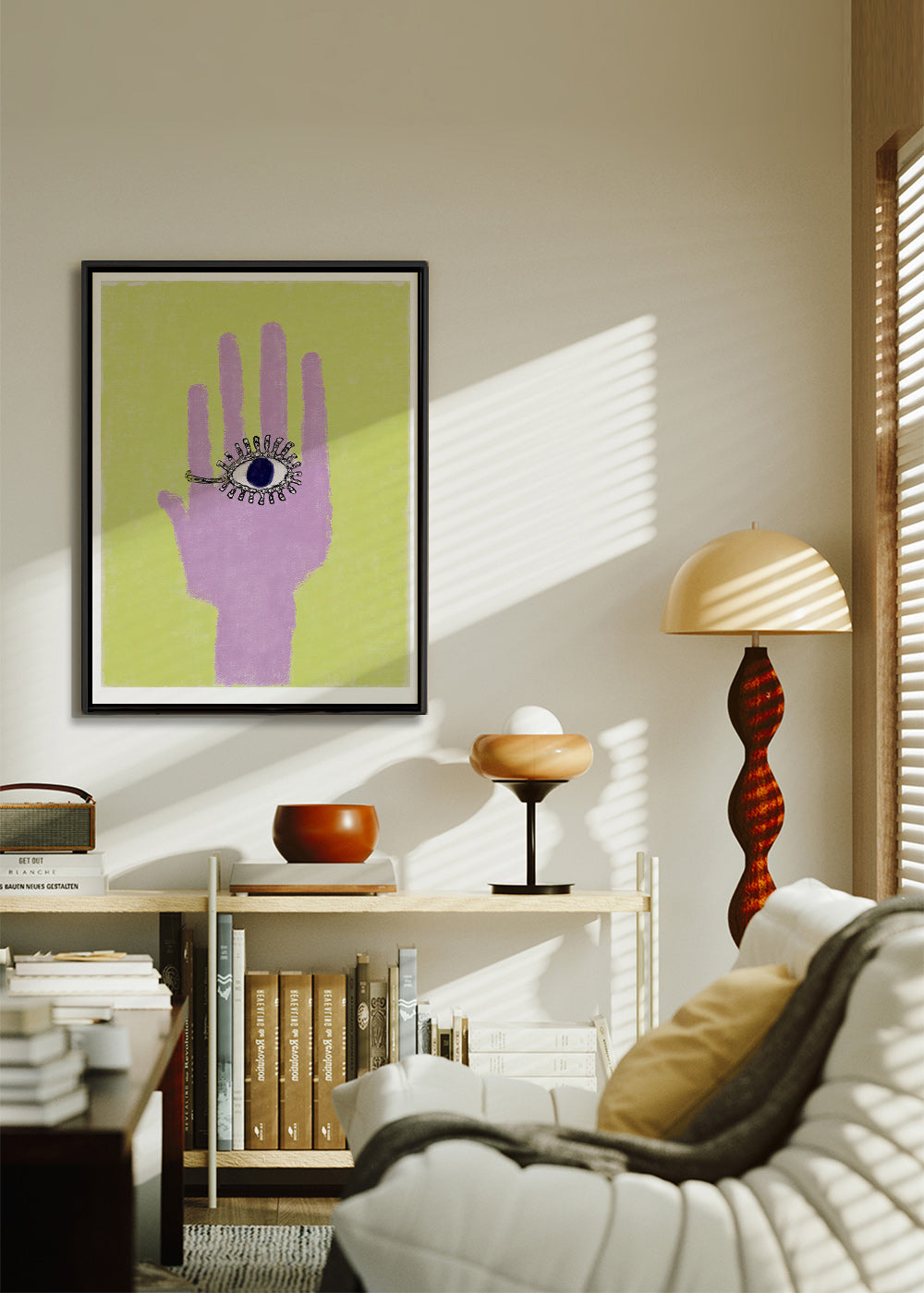 Illustratie hand met oog in handpalm