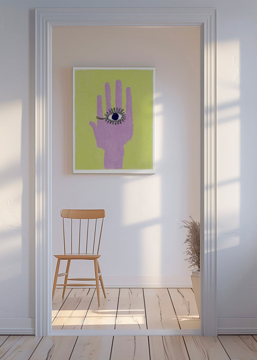Illustratie hand met oog in handpalm