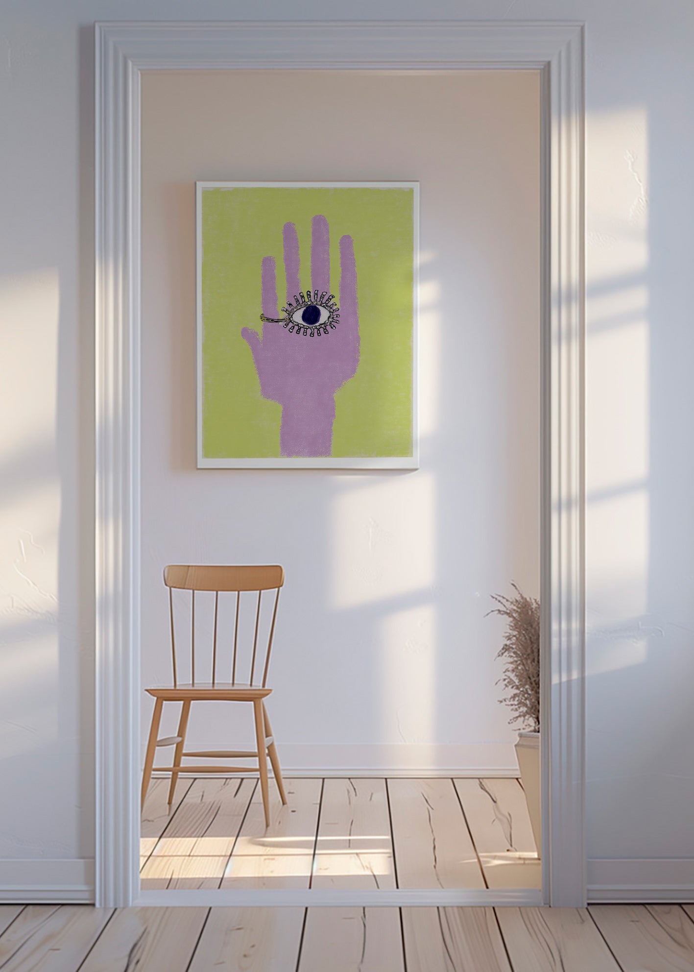 Illustratie hand met oog in handpalm
