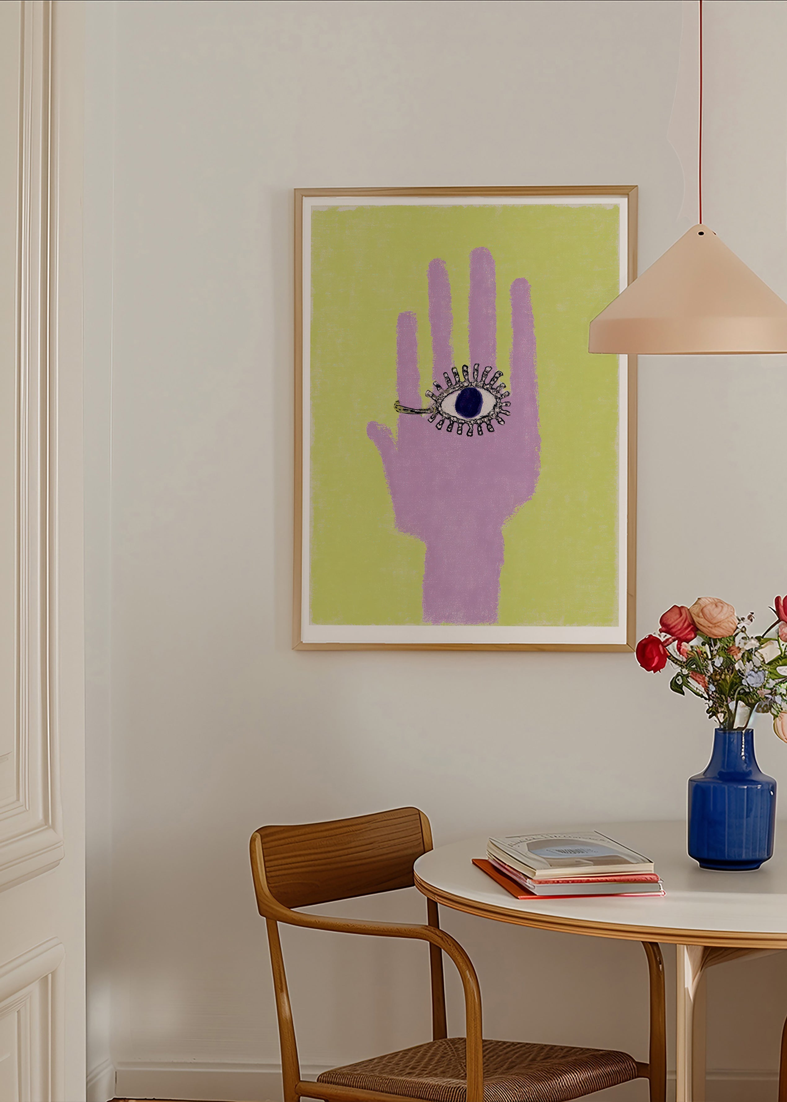 Illustratie hand met oog in handpalm
