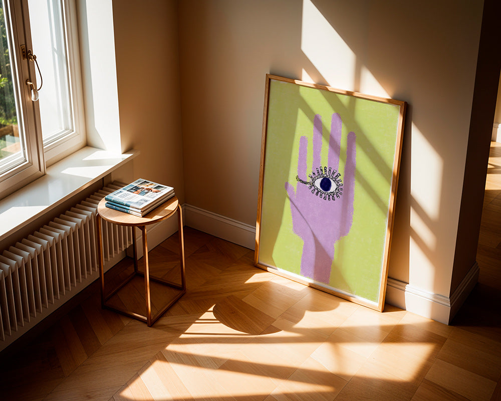 Illustratie hand met oog in handpalm