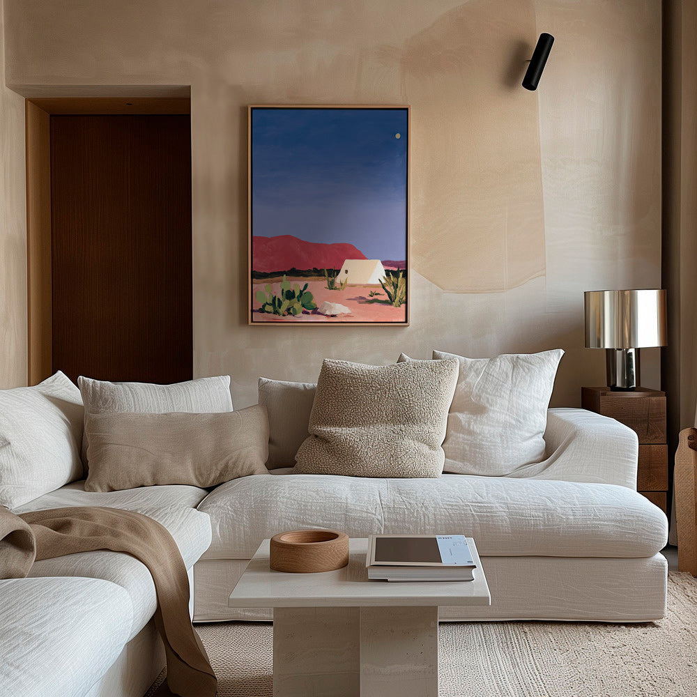 Landschap kunst: woestijn met tent en cactussen